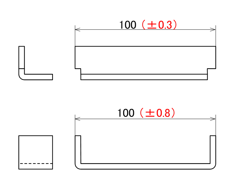 図2-2 打抜きと曲げの普通寸法公差の差