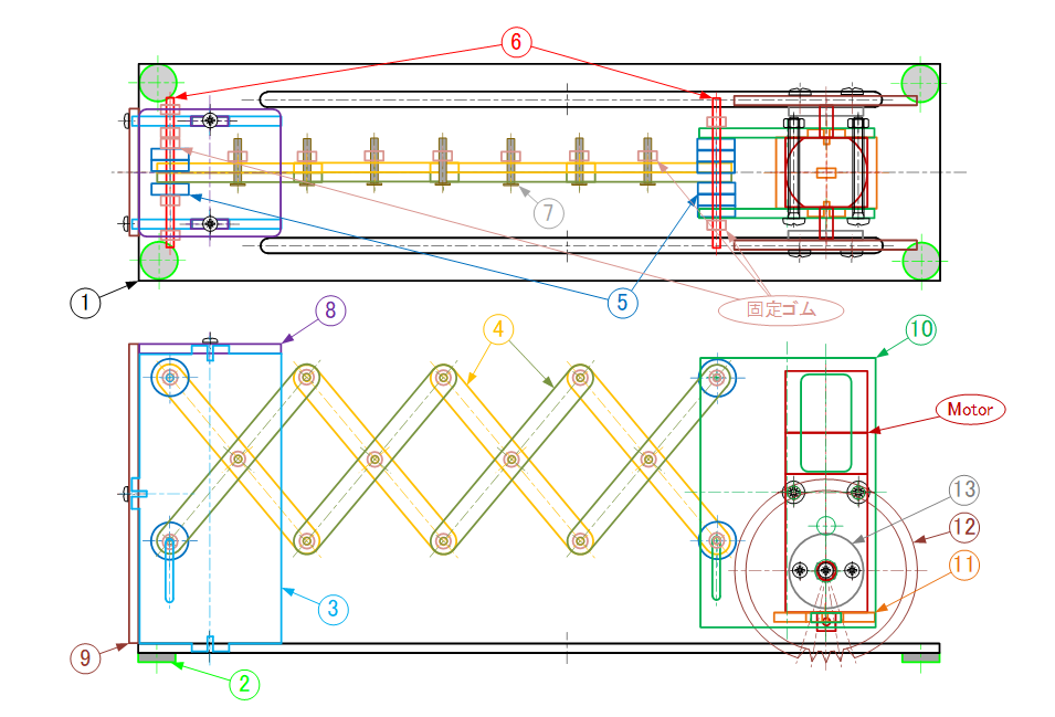 図1-2 木製スライドゲート機構の2次元組立図
