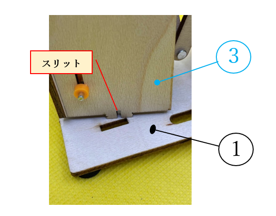 木製スライドゲート機構の改善したいポイント_木製のベース板①と固定側板③