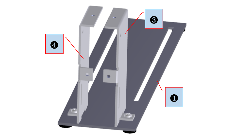 図2-5 ベース板❶と周辺部材の関係（3次元組立図 該当部のみ）