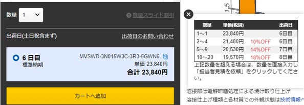 メビーで見積もり_価格と納期と型番の表示