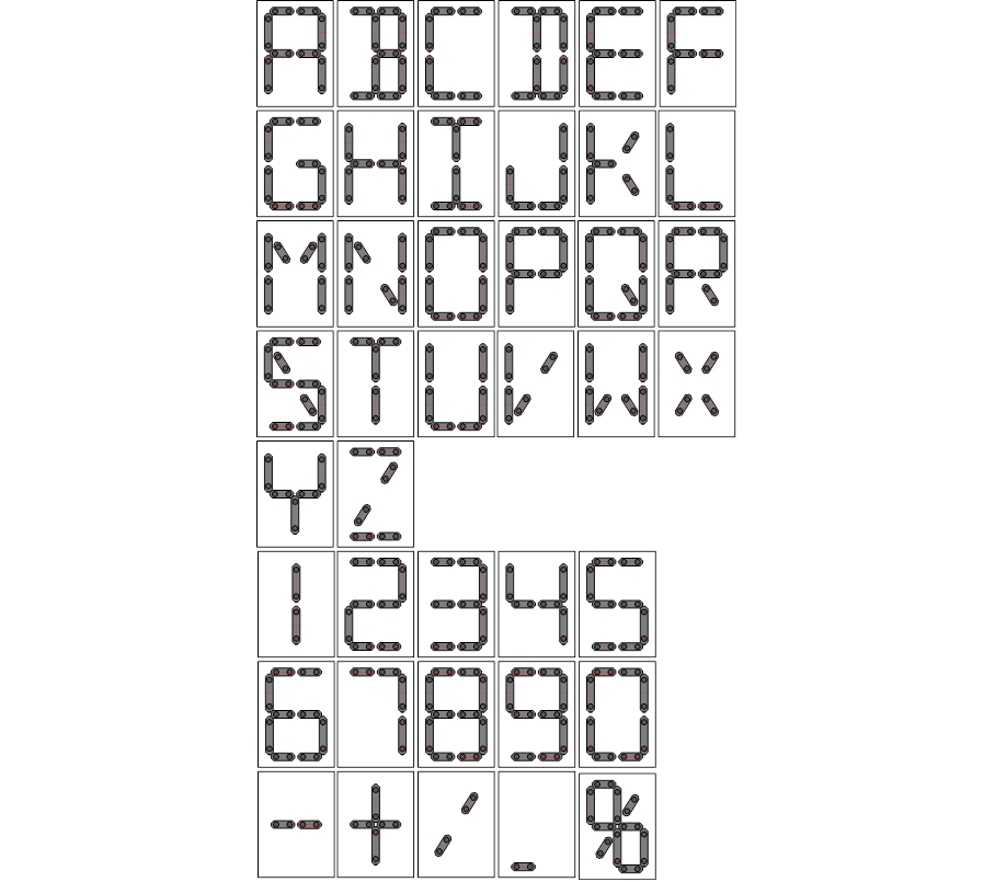 図2-2　16セグメントのデジットで表現できる文字列の例