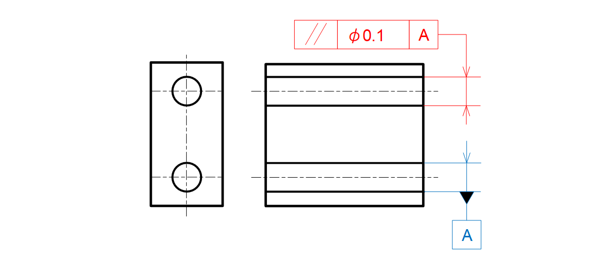 図11-9 部品①の2つの穴を平行にしたい設計意図
