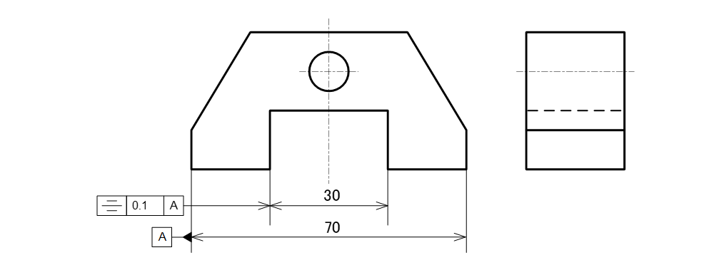 図16-17　CNC3次元測定機による対称度測定の例_a) 図面指示例