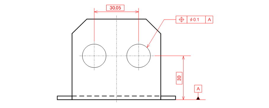 図17-17　穴間距離の理論的に正確な寸法を中央値に補正して指示した例