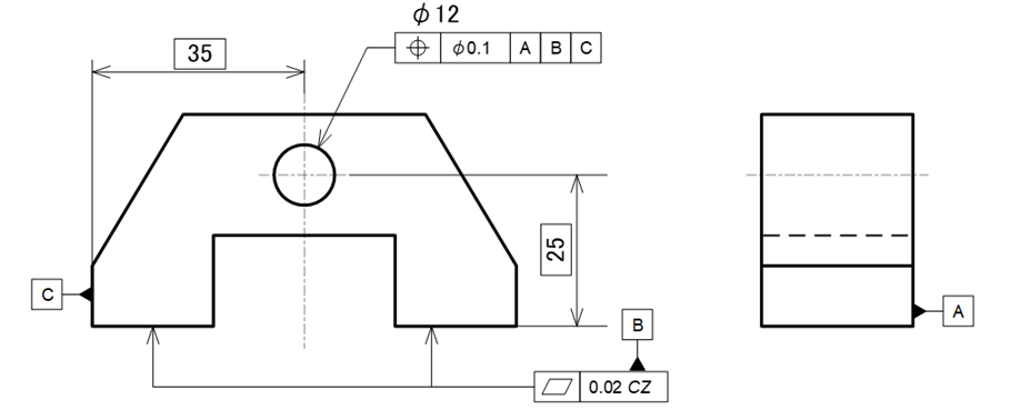 図17-18　CNC3次元測定機による位置度測定の例_a)図面指示例