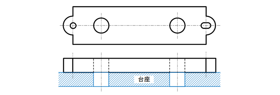 図17-10　部品を台座に固定した後、２本の軸を挿入したいという設計意図 