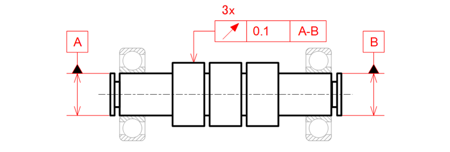 図19-4 円周振れを断続する円筒面に指示した例_a) 指示部を個数表記した例
