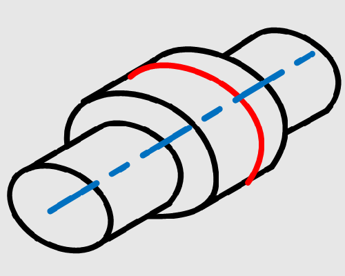 表20-2 円周振れと全振れの適用できる形体の違い_円周振れが適用できる形体の例_直径に変化のない円筒面上の母線