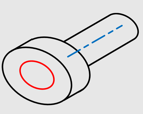 表20-2 円周振れと全振れの適用できる形体の違い_円周振れが適用できる形体の例_平らな軸直角端面上の母線